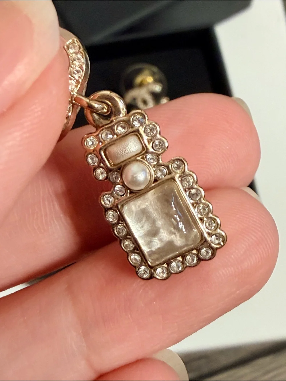 CHANEL Crystal CC Perfume Motif Dangle Earrings